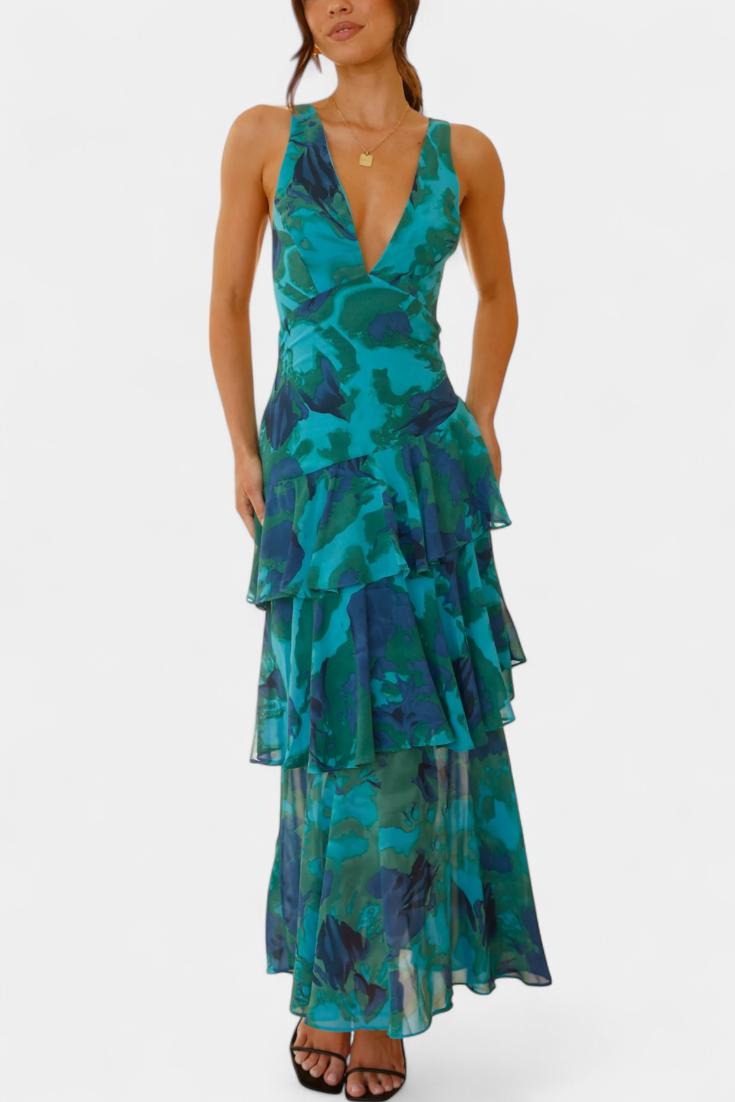 Carmen · Vestido largo de gasa en capas – Silvia Morel