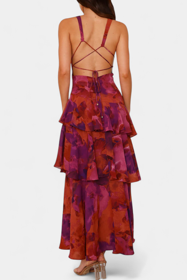 Carmen · Vestido largo de gasa en capas – Silvia Morel