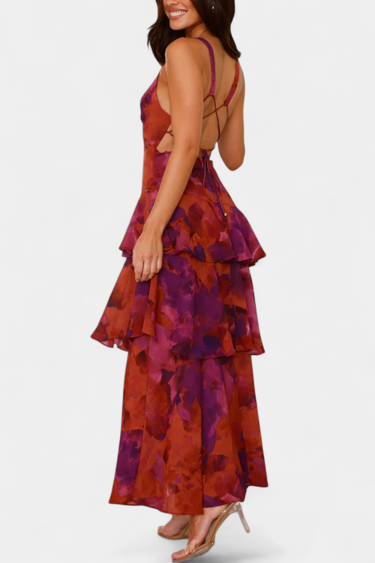 Carmen · Vestido largo de gasa en capas – Silvia Morel