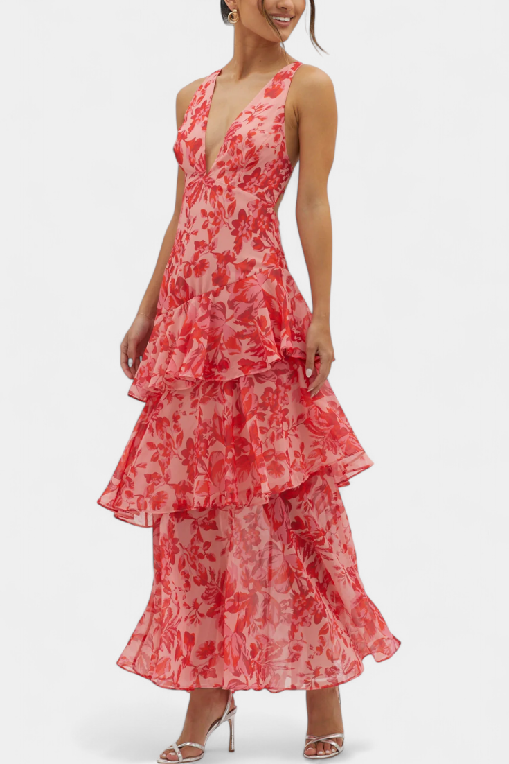 Carmen · Vestido largo de gasa en capas – Silvia Morel