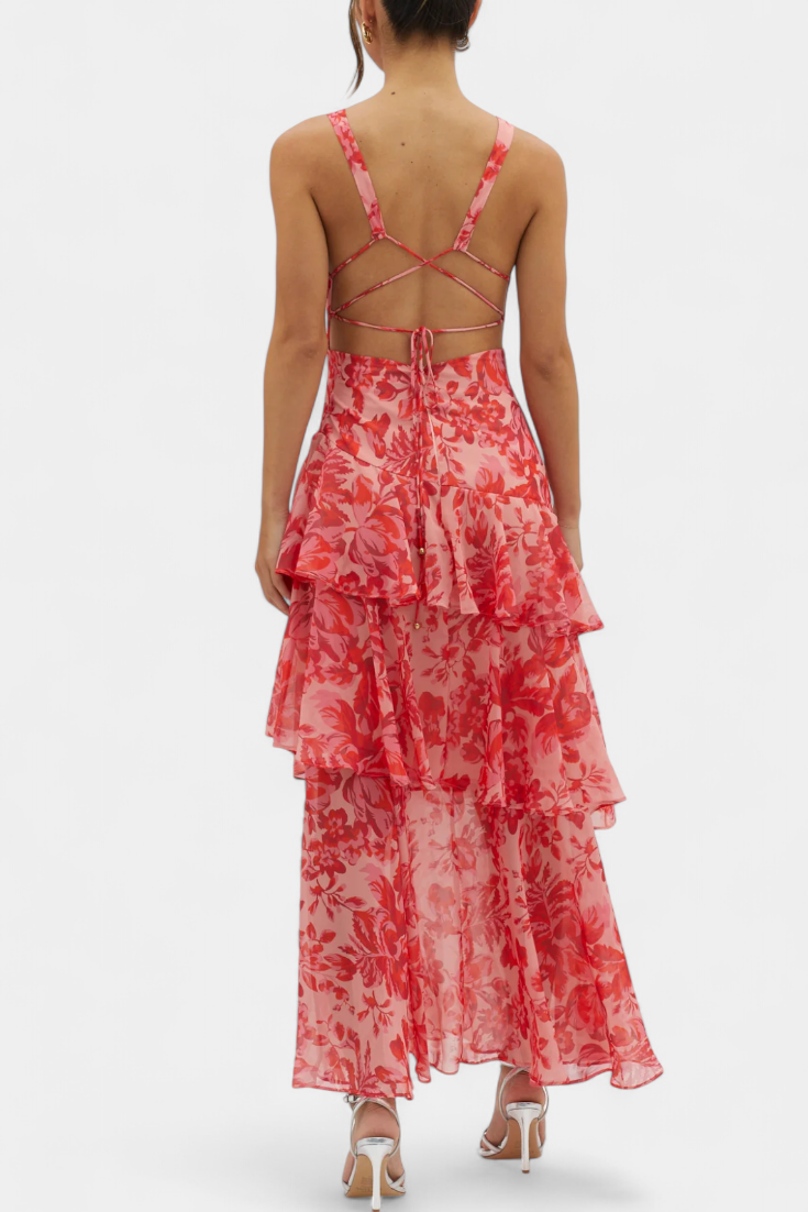 Carmen · Vestido largo de gasa en capas – Silvia Morel