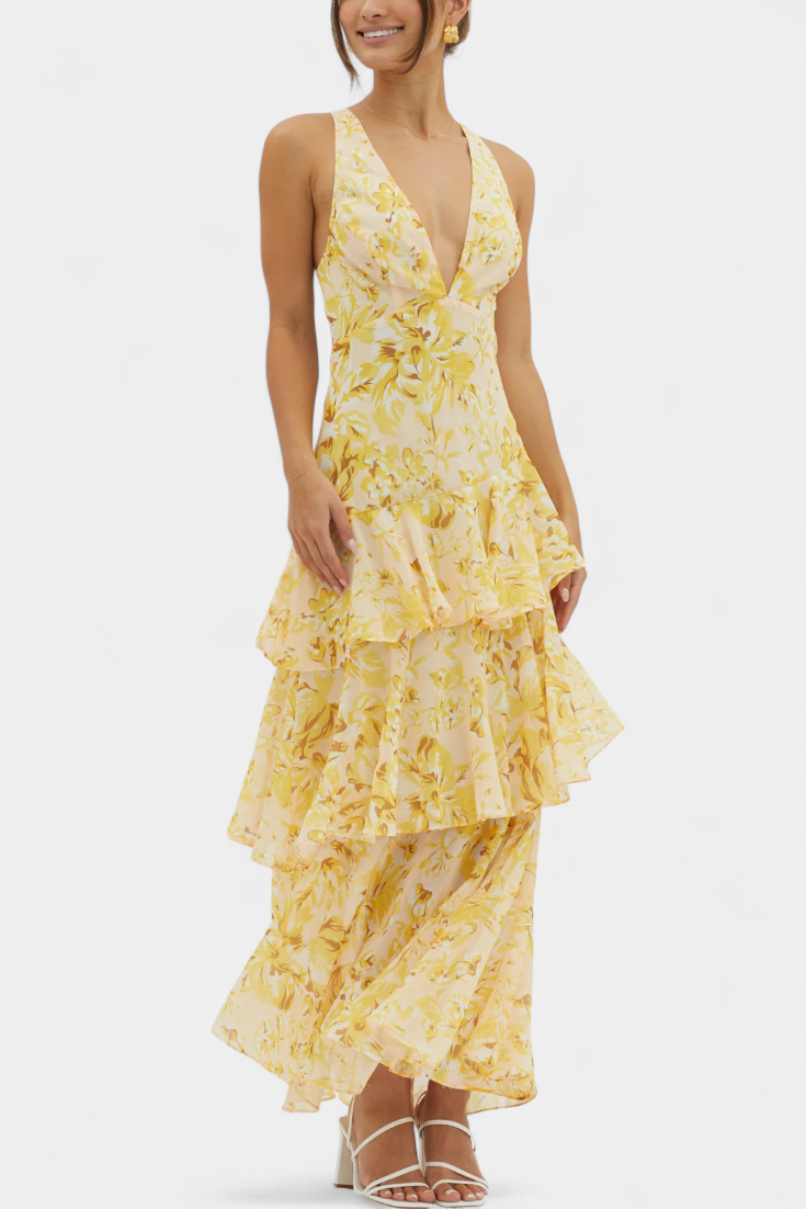 Carmen · Vestido largo de gasa en capas – Silvia Morel