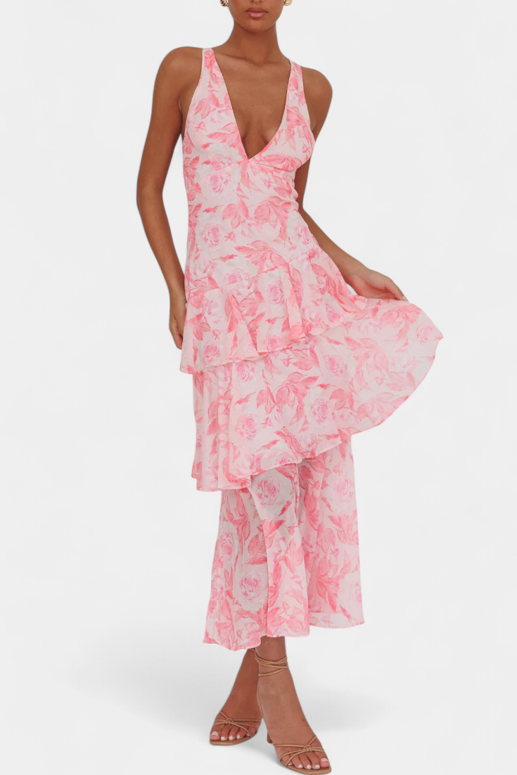 Carmen · Vestido largo de gasa en capas – Silvia Morel