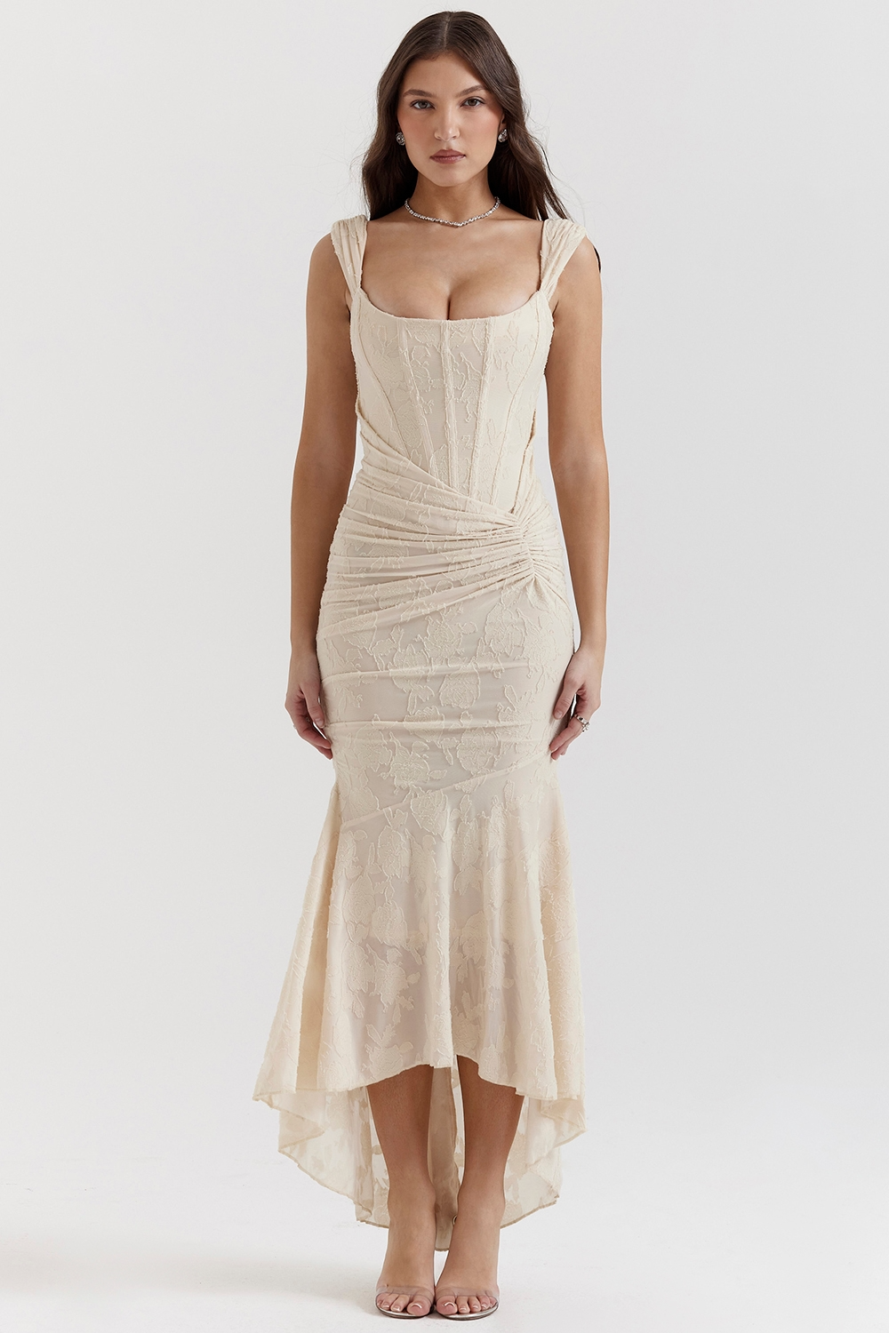 Pilar · Vestido largo de encaje con corsé – Silvia Morel