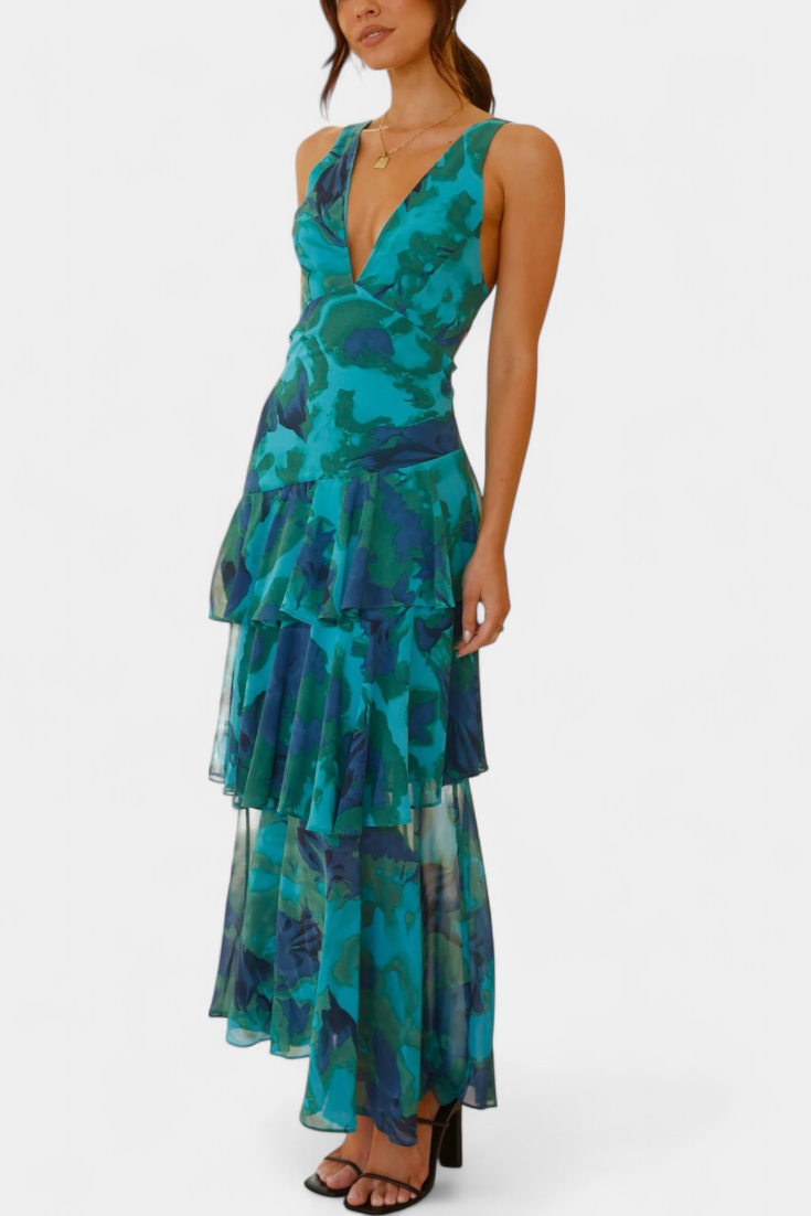 Carmen · Vestido largo de gasa en capas – Silvia Morel