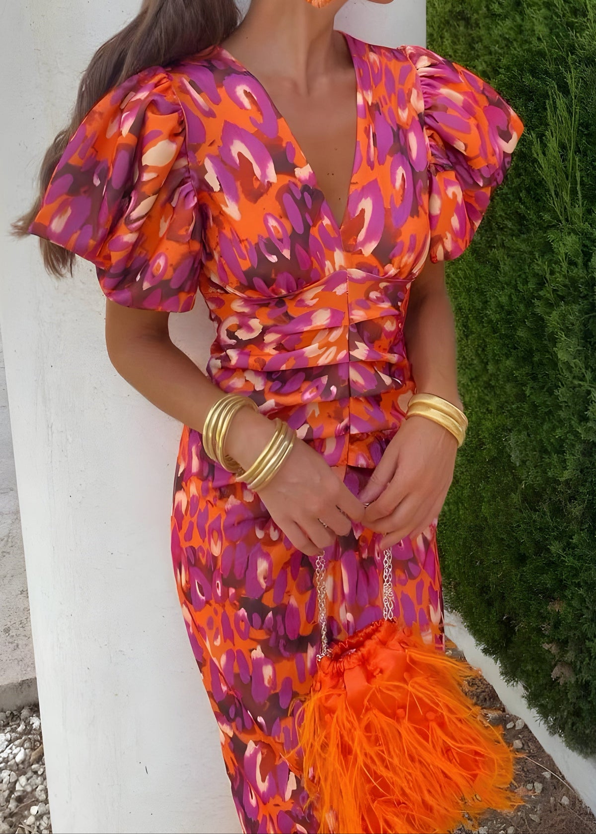 Frida · Vestido midi con mangas plisadas – Silvia Morel