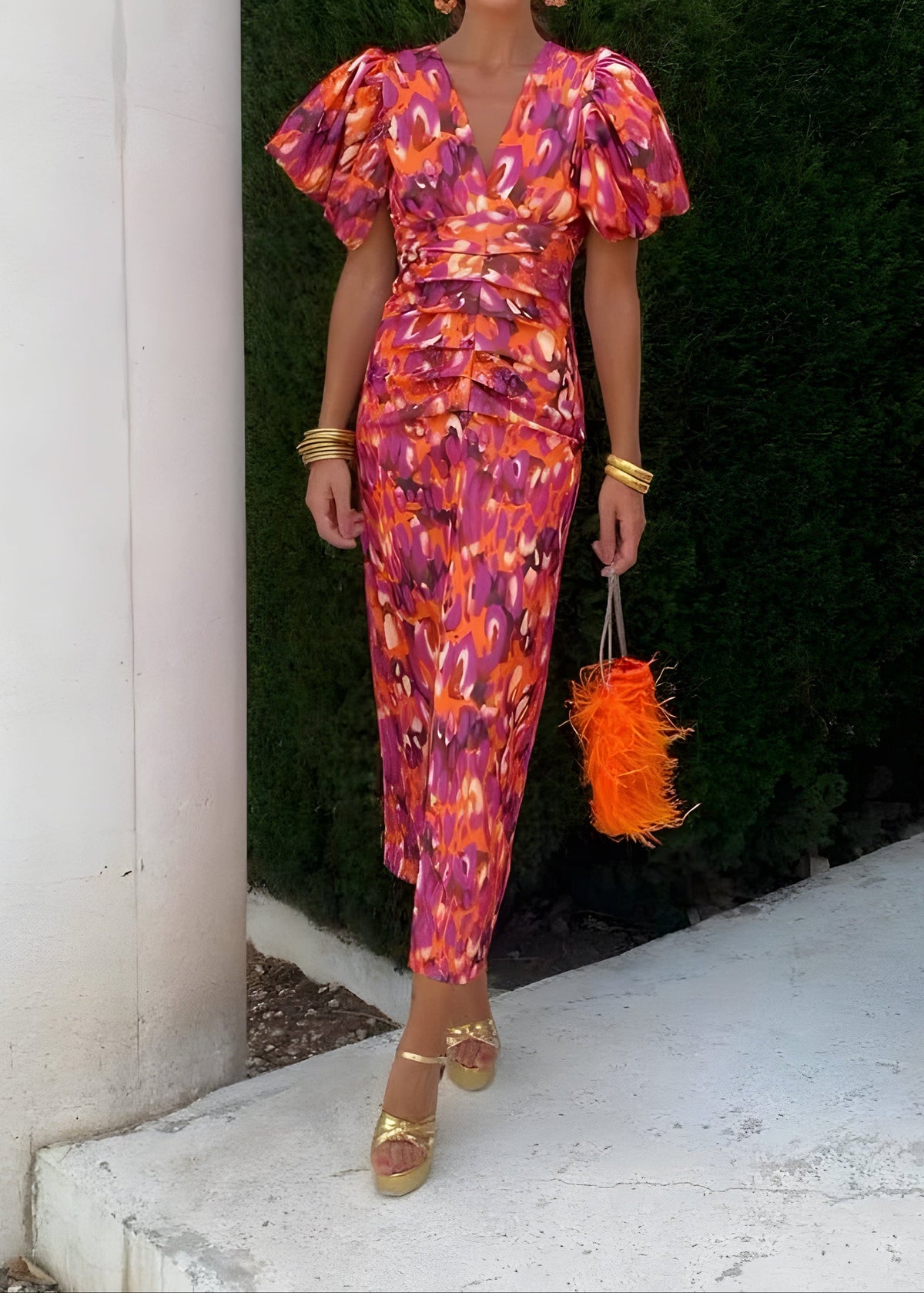Frida · Vestido midi con mangas plisadas – Silvia Morel