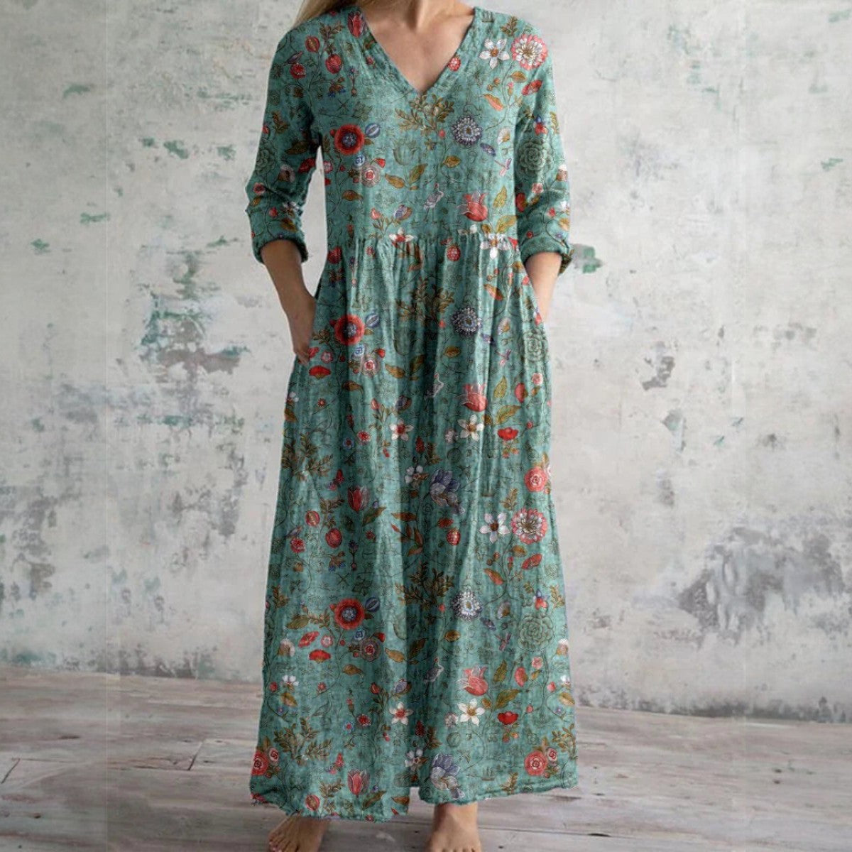 Erika · Vestido largo floral de aire natural – Silvia Morel