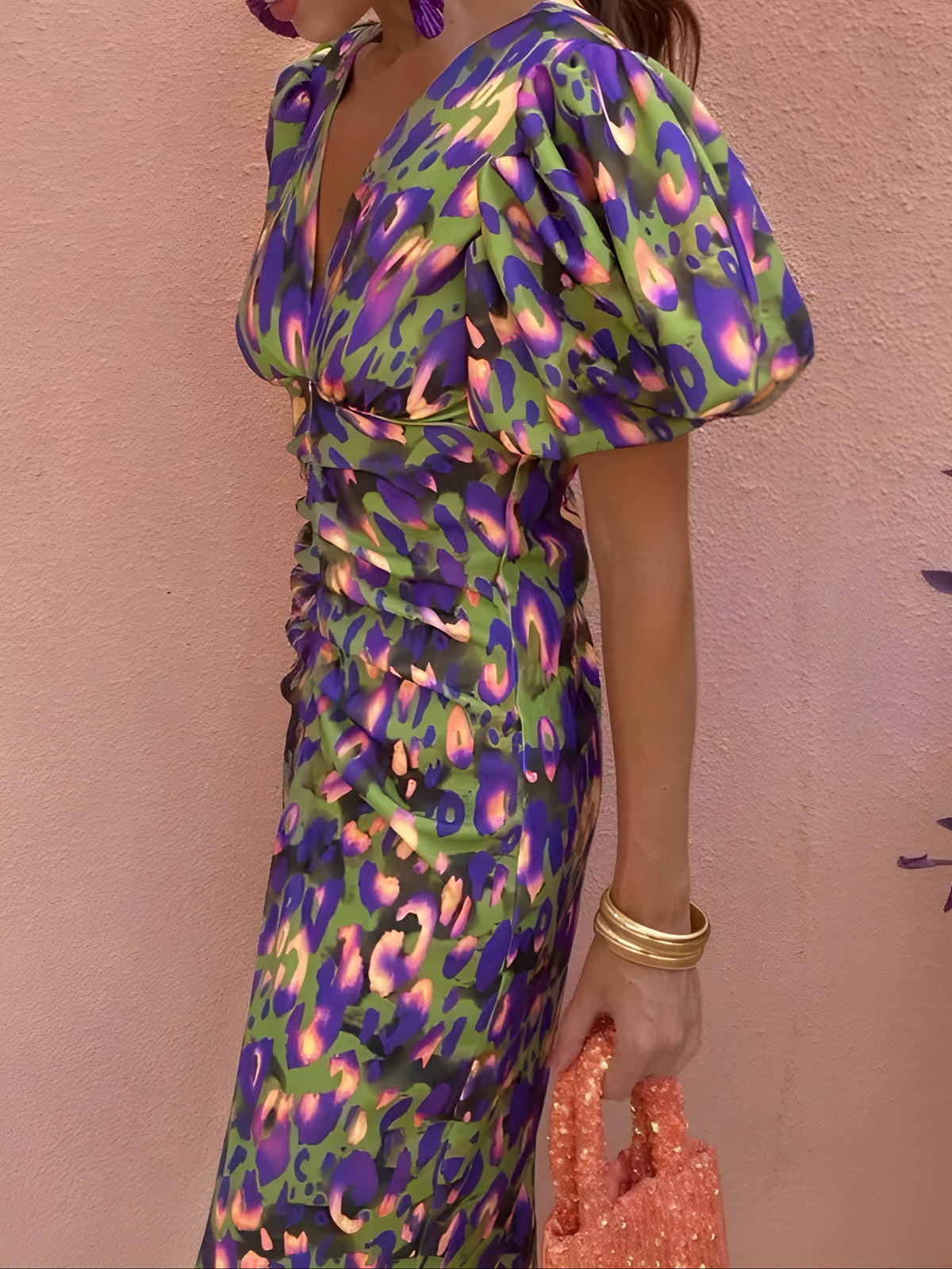 Frida · Vestido midi con mangas plisadas – Silvia Morel