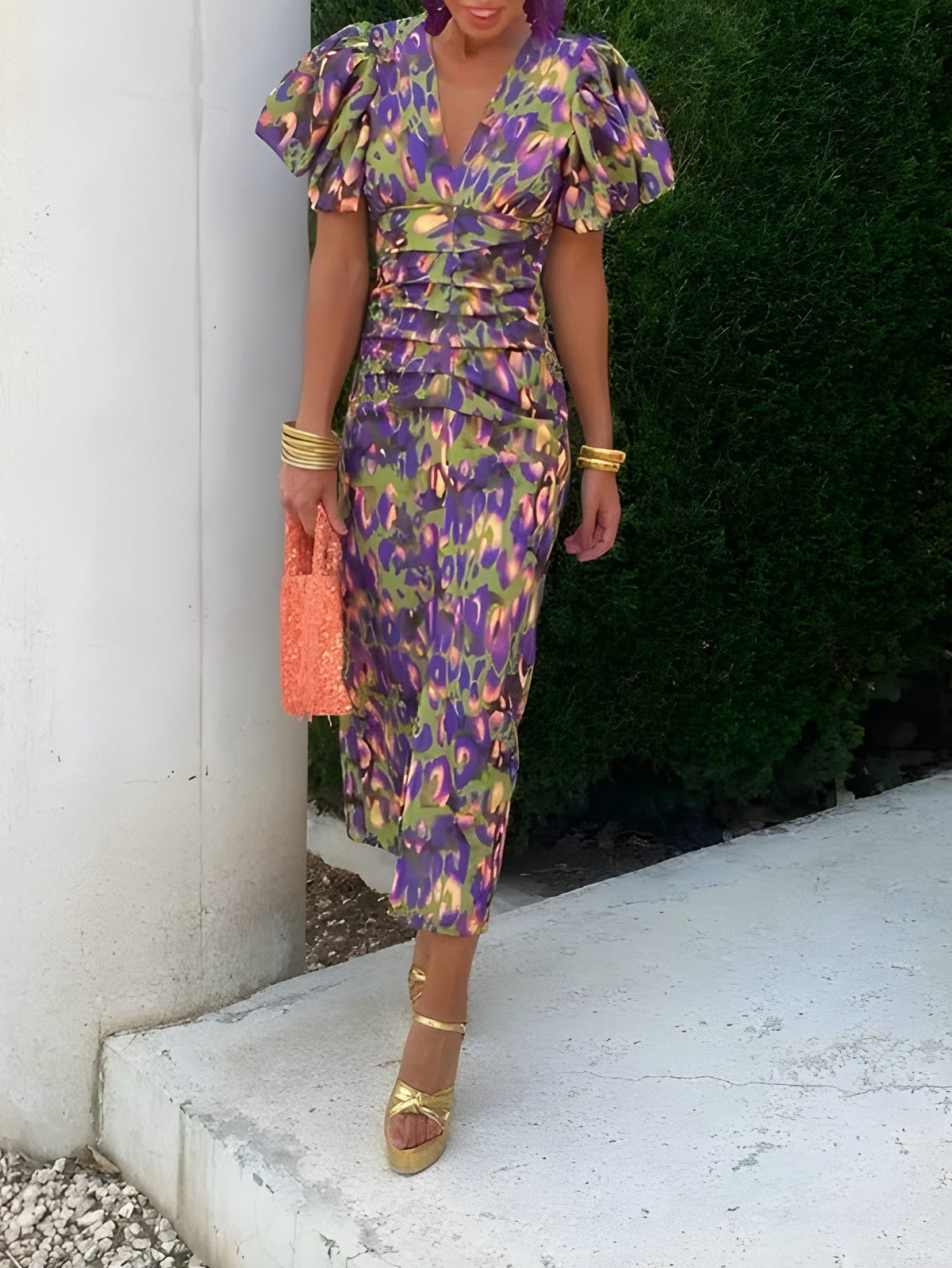 Frida · Vestido midi con mangas plisadas – Silvia Morel