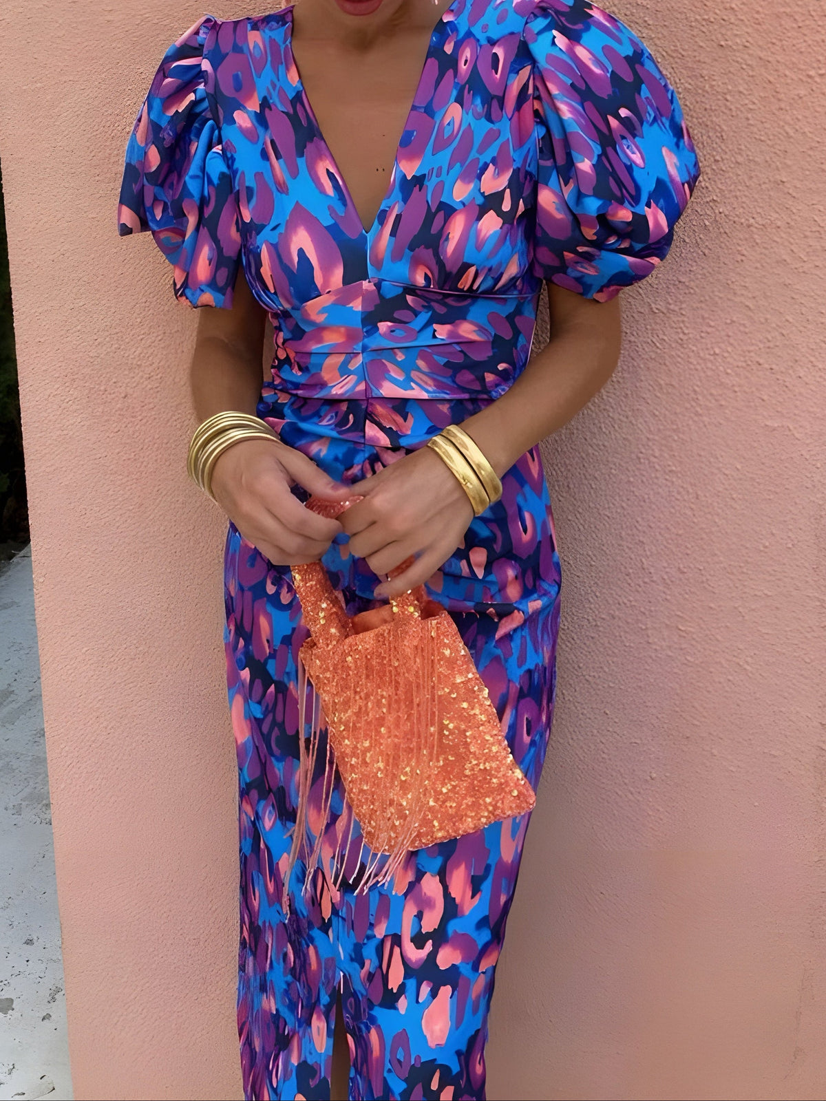 Frida · Vestido midi con mangas plisadas – Silvia Morel