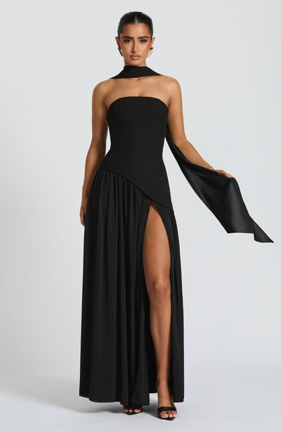 Eva · Vestido largo con corsé y abertura – Silvia Morel