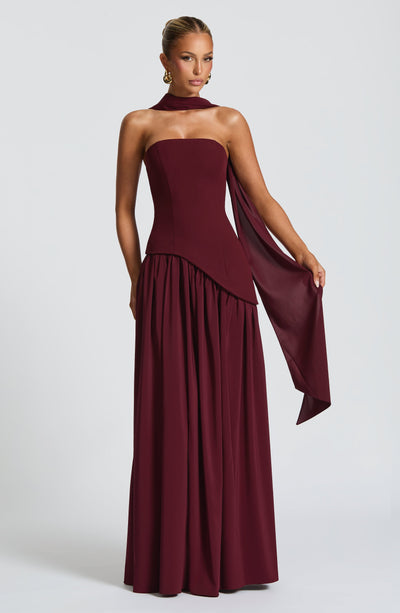 Eva · Vestido largo con corsé y abertura – Silvia Morel