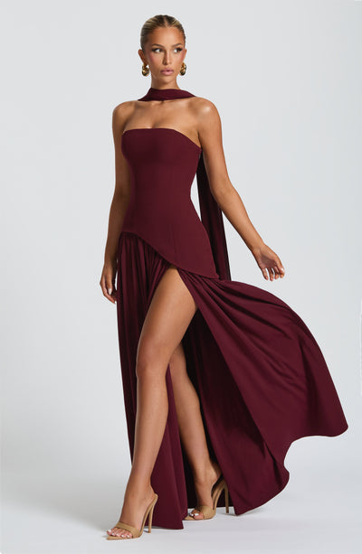 Eva · Vestido largo con corsé y abertura – Silvia Morel