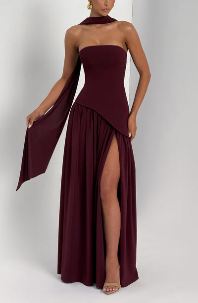 Eva · Vestido largo con corsé y abertura – Silvia Morel