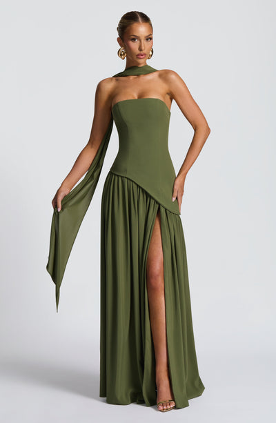 Eva · Vestido largo con corsé y abertura – Silvia Morel