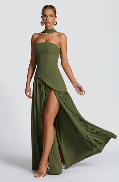 Eva · Vestido largo con corsé y abertura – Silvia Morel