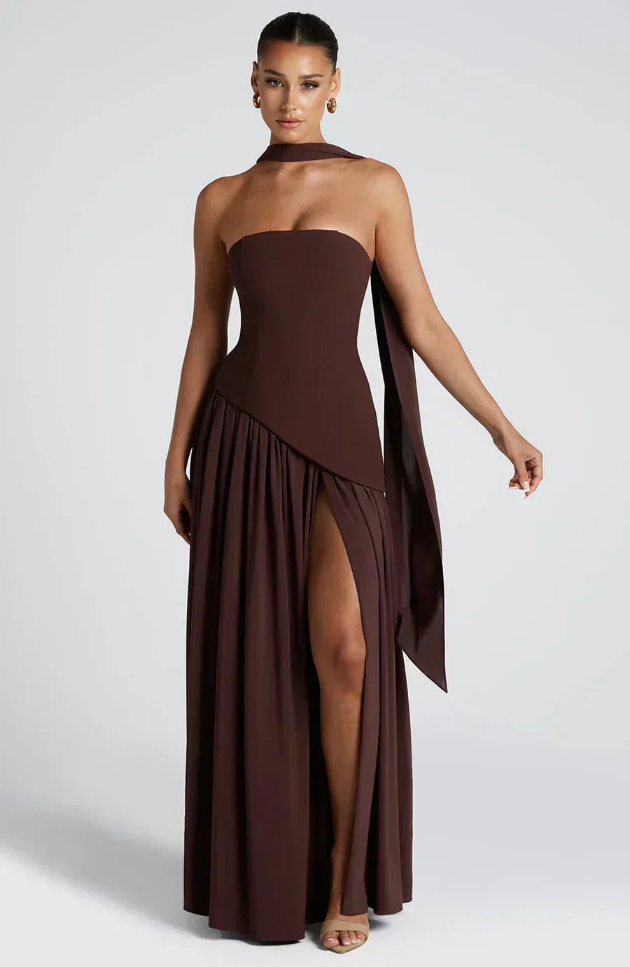 Eva · Vestido largo con corsé y abertura – Silvia Morel