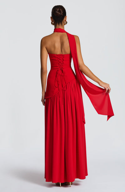 Eva · Vestido largo con corsé y abertura – Silvia Morel