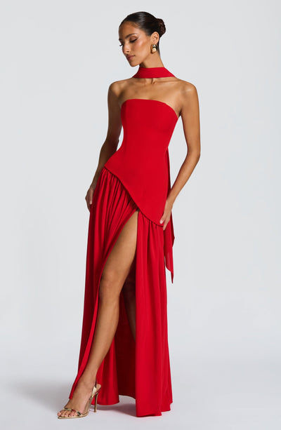 Eva · Vestido largo con corsé y abertura – Silvia Morel