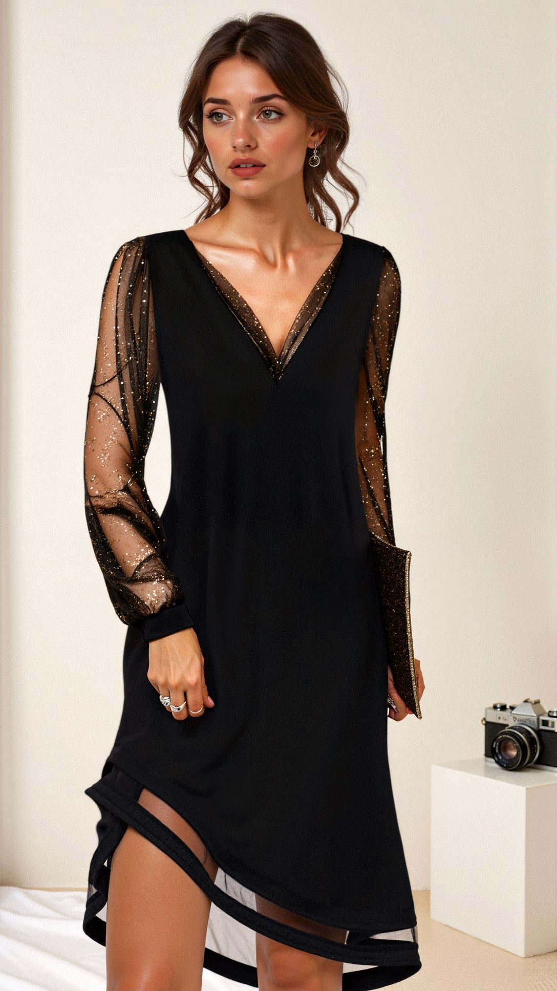Brígida · Vestido de noche con mangas transparentes – Silvia Morel