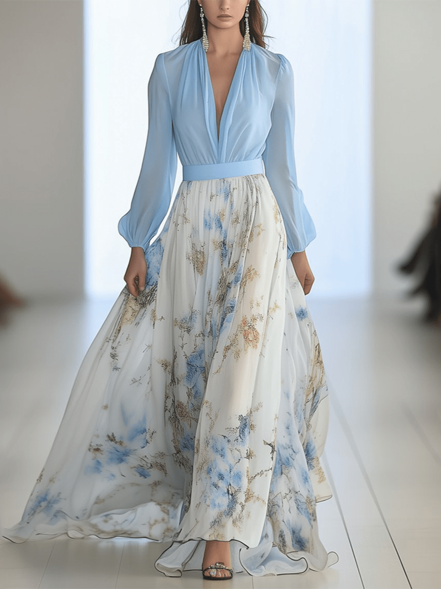 Celia · Vestido largo floral celeste – Silvia Morel