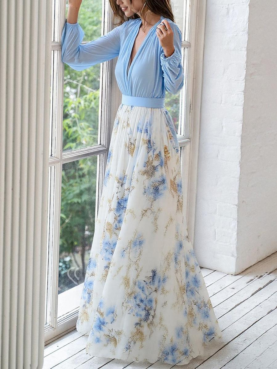 Celia · Vestido largo floral celeste – Silvia Morel