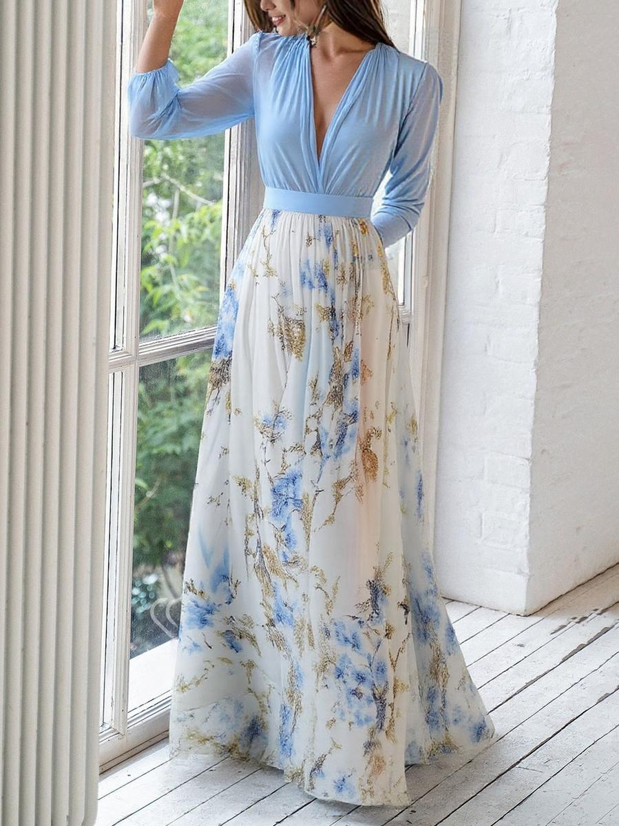 Celia · Vestido largo floral celeste – Silvia Morel