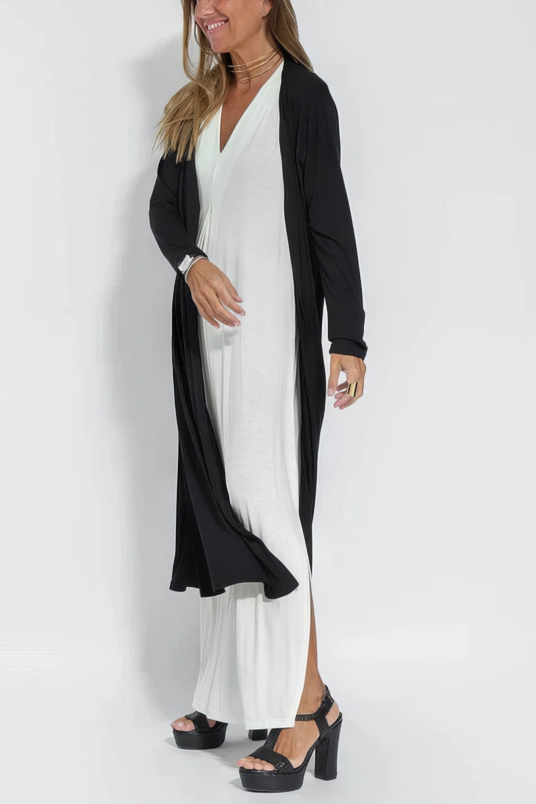 Rosario · Vestido largo moldeador con cárdigan – Silvia Morel