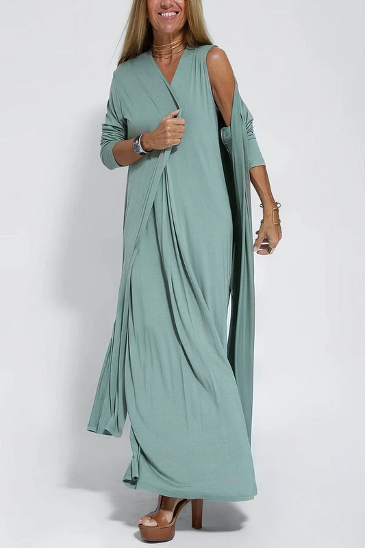 Rosario · Vestido largo moldeador con cárdigan – Silvia Morel