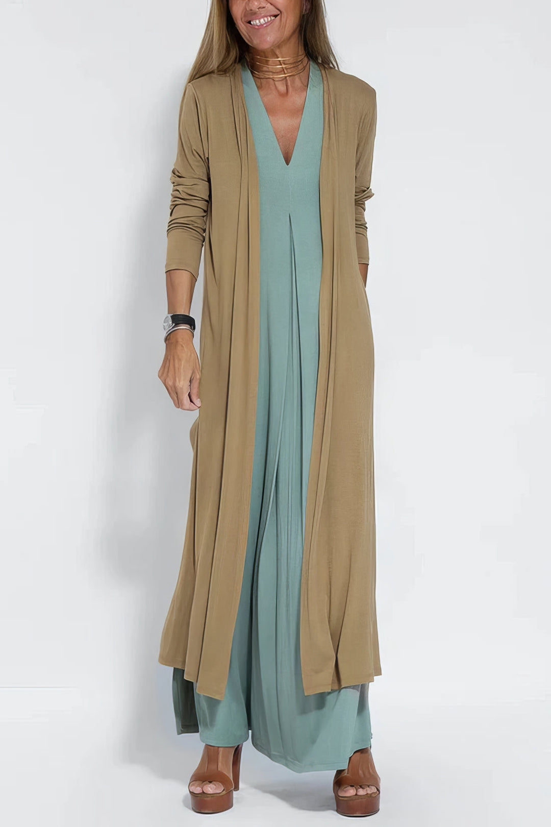 Rosario · Vestido largo moldeador con cárdigan – Silvia Morel