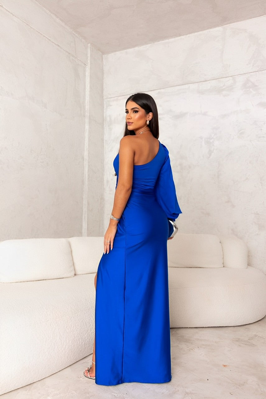 Vera · Vestido midi satinado de un hombro – Silvia Morel